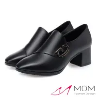 在飛比找momo購物網優惠-【MOM】真皮跟鞋 粗跟鞋/真皮細緻牛皮氣質深口優雅粗跟鞋(