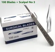 Box of 100 Scalpel Blades #11 + Stainless Steel Reusable Handle No 3 Graduated