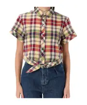 Polo Ralph Lauren Cropped Plaid Tie-Front Top US4 Multicolor