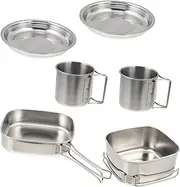 SUPVOX Outdoor Cooking Utensils 6pcs Stainless Steel Camping Cookware Set Portable Picnic Pot for Hiking BBQ