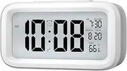 Bedside Digital LED Snooze Alarm Clock Time Temperature Day/Night Desktop Clocks (White)