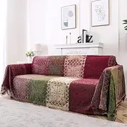 [H.VERSAILTEX] Boho Couch Cover Bohemian Cotton Sofa Cover Sofa Throw Cover for Couches Washable Sofa Couch Covers for Dogs Feature Hippie Chenille Jacquard Fabric(180cm x 300cm, X-Large, Green Red)