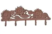 Mr Gecko Cast Iron Hand Made 5 Hooks Hanger Sunflower Antique Rust