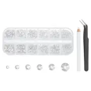 6 Sizes Glass Flatback Rhinestones with Tweezers Picking Pen, Crystal
