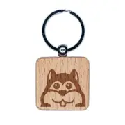 Peeking Chipmunk Engraved Wood Square Keychain Tag Charm