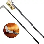 304 Stainless Steel 49" Oven Rake and 43" Pizza Oven Cleaning Copper Brush Set High Temperature Resistance Removable Paddle Brush Charcoal Rake Scraper Oven Tool (Size : Brush And Rake Set)
