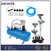 For Train Truck 4 Trumpets Air Horn 150PSI Compressor Kit Tank Gauge