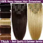 New Real Weft Full Head Remy Human Hair Extensions Clip in Black Brown Blonde