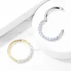 14 Karat Gold Fire Opal Sparkle Front Lined Clicker Hoop Ring