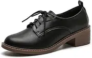 [ETORYOOX] Women's Chunky Heel Breathable Leather Oxfords,Comfortable Round Toe Lace Up Block Mid Heel Dress Shoes,Casual Business Offices Work Shoes