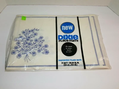 Vintage Dixie Paper Placemats Pack of 24 Disposable Blue Flowers MCM