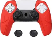PlayVital Mecha Edition Passion Red Ergonomic Soft Controller Silicone Case Grips for ps5, Rubber Protector Skins with Thumbstick Caps for ps5 Controller – Compatible with Charging Station