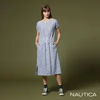 在飛比找momo購物網優惠-【NAUTICA】女裝 簡約條紋短袖洋裝(黑)