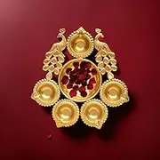 DIGGY ARTS Beautiful Golden Peacock Urli Bowl for Diwali - 8" Decorative Bowl for Floating Flowers, Tea Light Candles, Traditional Urli Bowl, Perfect for Gifting