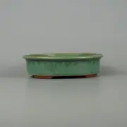 Japanese bonsai pot TOKONAME YOZAN Oval shape W14.8cm H4cm Green Glazed
