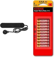 HPM Standard 4 Outlet Powerboard Black & Kodak Super Heavy Duty AAA 10 Pack Zinc Batteries (30410589)