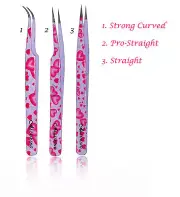 Eyelash Extension Glitter Tweezers with Pink Hearts - Pick your set