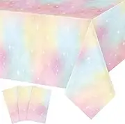 Tiamon 3 Pieces Pastel Rainbow Tablecloths Birthday Party Decoration Rectangle Plastic Disposable Table Cover Waterproof Boho Rainbow Table Cloths Girls Baby Shower Unicorn Party Supplies,54x108 Inch