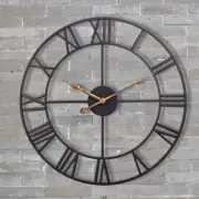 Large Industrial Wall Clock with Roman Numerals, Indoor Silent Non-Ticking Re...