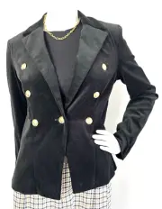 NWT Maddie Tae AQUA Velvet Crop Blazer Gold Tone Buttons Long Sleeve Black M