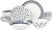Gibson Home Seaboard White & Blue Porcelain Plates and Bowls Dinnerware Set
