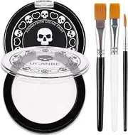UCANBE Black White Face Body Paint with Painting Brush Kit, Cream-to-Powder Goth White Foundation + Black Greasepaint for Kids & Adult Halloween, SFX Makeup Set for Clown Skull Mime Cosplay & Costume