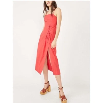 Free People Francesca Midi Tangerine Tango Red S NWT $108