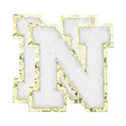 Chenille Letter Patches, 2Pcs Letter N Iron on Patches(White, 5.5 Cm/2.2")