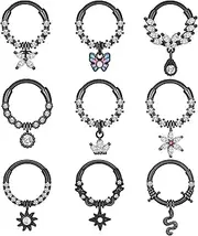 [Oyaface] 9 Pcs 16G Dangle Septum Rings Segment Clicker Dangle CZ Teardrop Butterfly Sun Star Nose Hoops Daith Helix Tragus Cartilage Earrings Piercing Jewelry