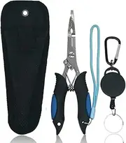 Amoygoog Stainless Saltwater Fishing Pliers,Hooks Remover Ring Pliers Lightweight Saltwater Pliers with Sheath and Telescopic Lanyard