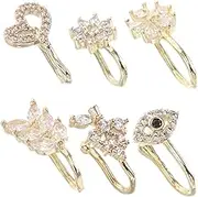 DEARMAMY Adjustable Clip On Fake Nose Ring 6 PCS U-Shaped Nose Jewelry Sparkling Zirconia Stones for Women Men