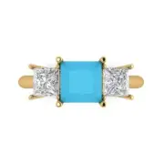 3 Princess 3 Stone Turquoise Stone Promise Bridal Wedding Ring 14k Yellow Gold