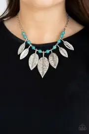 Paparazzi Necklace - Highland Harvester- Turquoise Blue Crackle Stone- Leaf