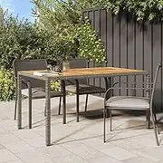 Garden Table 150x90x75 cm in Grey - Durable Poly Rattan with Solid Acacia Wood Tabletop, Perfect for Patio & Outdoor Dining, Stylish Foldable Design