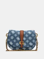 GUESS Women's Denim Logo Kuba Mini Crossbody Bag in Blue