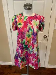 MSGM Girls Pink Floral Watercolor "Popeline" Short Sleeve Dress, Size 12 NWT!