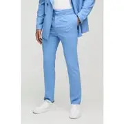 Mens Light Blue Straight Fit Pleat Front Fixed Waistband Suit Trousers