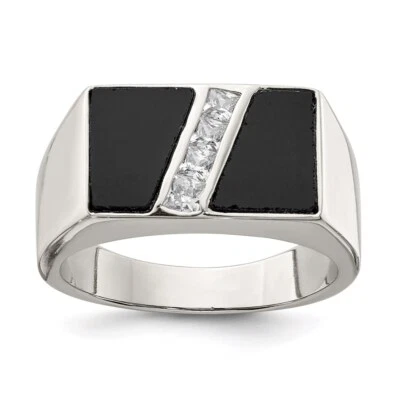 Sterling Silver Cubic Zirconia and Onyx Ring Size 10 for Men's 9.73gm