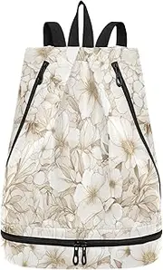 Yoogain Cartoon Gold Floral Elegant Drawstring soccer bags sturdy backpack gym bag with Wet Dry Compartments, Cartoon Gold Floral Elegant, 1 size