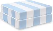 Hofdeco Premium Coastal Patio Indoor Outdoor Seat Cushion Cover Only Set of 2, 20”x20”x4” Water Repellent for Backyard, Couch, Baby Blue Print Stripes A