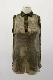 NWT Brunello Cucinelli 100% Silk Chiffon Floral Blouse W/Beading SizeM A191