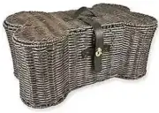 Dog Bone Pet Storage Collection Toy Basket Medium 21x13x8 Brown Plastic Wicker