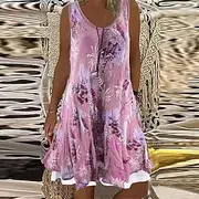 Women's Casual Dress Shift Dress Mini Dress Gray Sleeveless Floral Fake two piece Summer Spring Crew Neck Elegant 2023 5XL