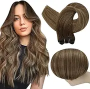 Full Shine 20 inch Hair Weft Sew in Hair Extensions Color #4 Fading to #24 and #4 100gram Per Package Ombre Hair Extensions Balayage Human Hair