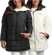 [Reebok] Women's Winter Jacket - Reversible Quilted Puffer with Sherpa Fleece Lining – Parka Coat for Women (S-3X, Plus Size)