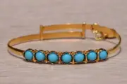 Antique 8Ct Round Cut Simulated Turquoise Bangle Bracelet 7.5inch Silver 925