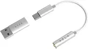 AZLA Smart DAC A100 Silver [Type-C to 3.5 mm Jack Converter] 4 Pole Microphone Input, Supports 96kHz/24-bit High Resolution, USB A Converter Adapter Included, Approx. 2.8 inches (7 cm),