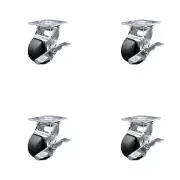 4 Inch Glass Filled Nylon Caster Set with Ball Bearings and Brake/Swivel Lock
