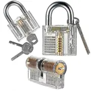3pcs Practice Lock Set, Transparent Training Crystal Keyed Padlock compatible with For Locksmith Beginner