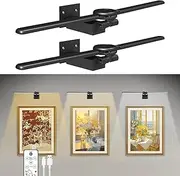 2 Pack 18-Inch Picture Lights, Rechargeable Wall Light with Remote, Wireless Dimmable Art Display Lamp with Timer Painting Frame Light for Wall Pictures, Frames, Gallery, Dartboard (Black)